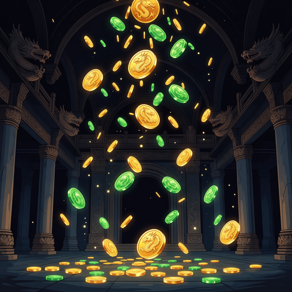 Golden dragon emperor coin shower in temple